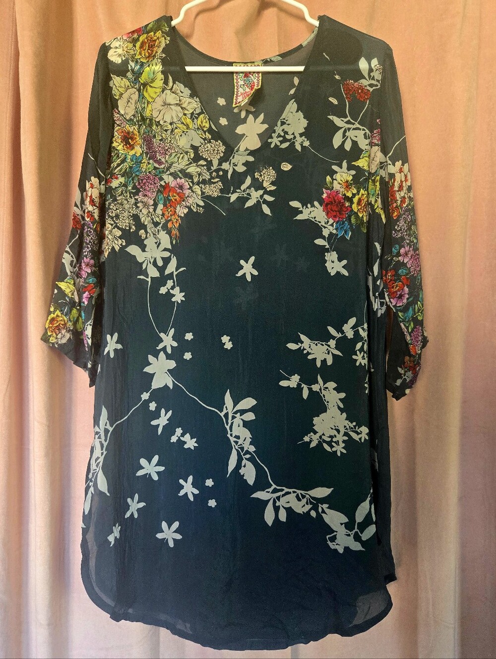 JOHNNY WAS Floral Teal Silky Tunic